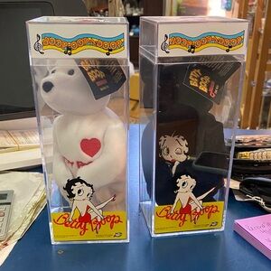 Vintage Betty Boop Bears w/tags Original Cases Black & White 1999 Collectible